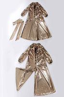80s Jumpsuit Gold Metallic Huge Wide Leg Culottes Shiny Wet Look Sash Belt Women's Size Medium-Large - 40" bust - 37" waist - 40" hips