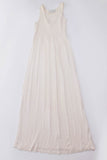 Vintage Minimal Gauze+Waffle Weave Textured Scoop Neck Ivory Maxi Dress Made in the USA Women's Size Small - Medium / 30-36"bust+waist