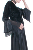 90s Gothic Renaissance Crushed Velvet and Black Liquid Satin Trumpet Sleeve Wide Sweeping Maxi Dress Women's Size Medium - Large 36-40"bust