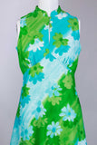 60s 70s TORI RICHARD Watercolor Liberty House Green Blue Pink Hawaiian Maxi Dress Vintage Women&#39;s Size Small 34&quot; bust - 26&quot; waist - 34&quot;hips