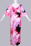 1960s MALIHINI Hawaii Pink Watercolor Swirl Vintage Maxi Dress Empire Bell Sleeve Size LARGE - XL - 42&quot; bust - 41&quot; waist - 46&quot; hips