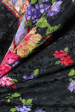 80s Black Floral BOTANICAL Shiny Silky Caftan Maxi Dress Muu Muu Housedress Loungewear Women&#39;s One Size Fits All 64&quot; wide