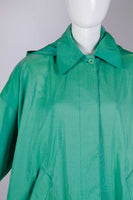 80s Iridescent Swing Jacket Green Blue Hooded Raincoat Jones New York Made in the USA Womens Size XL - 50&quot; bust - 52&quot; waist - free hips