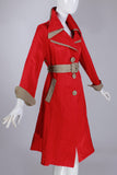 70s Red and Khaki Trench Coat Heavy Nylon Belted Raincoat Mod Retro Women&#39;s Size Small - Medium - 36&quot; bust - 32&quot; waist - 38&quot; hips