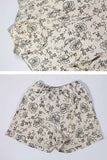 70s 2pc Shorts and Choker Duster Top Set Cream and Black Velvet Floral Print Outfit Women&#39;s Size XS - Small - 34&quot; bust - 26&quot; waist