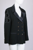 80s ESCADA Black Wool Double Breasted Jacket with Embroidered Sleeves Made in Germany Women&#39;s Size Medium - 36&quot; bust - 43&quot; waist