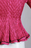 80s JEANNE MARC Quilted Fuchsia Pink Puff Sleeve Peplum Top Women&#39;s Size XS - 35&quot; bust - 27&quot; waist