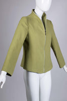 90s FENDI Cashmere Light Olive Green Fitted Zipper Collar Jacket Made in Italy Women&#39;s Size XS - Small - 34&quot; bust - 32&quot; waist - 35&quot; hem
