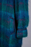 80s Blue Plaid MOHAIR Shaggy Long Winter Coat Made in the USA Women&#39;s Size Large - XL - 48&quot; bust - 48&quot; waist - 49&quot; hips - 43&quot; long