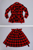 70s Buffalo Check Red and Black Plaid Acrylic Lightweight Jacket Sears Bazaar Women&#39;s Size Small Medium Petite - 37&quot; bust - 29&quot; waist