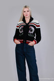 60s Soft Knit COWICHAN Cardigan Sweater Novelty Fishing Trout Black Red White Made in Canada Women&#39;s Size Small - Medium