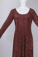90s Crushed Velvet Long Sleeve Brown Maxi Dress Women&#39;s Size Medium - Large - 38&quot; bust - 32&quot; waist - 40&quot; hips