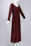 90s Crushed Velvet Long Sleeve Brown Maxi Dress Women&#39;s Size Medium - Large - 38&quot; bust - 32&quot; waist - 40&quot; hips