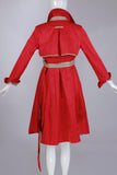 70s Red and Khaki Trench Coat Heavy Nylon Belted Raincoat Mod Retro Women&#39;s Size Small - Medium - 36&quot; bust - 32&quot; waist - 38&quot; hips