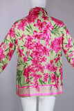 Vtg SILK Oscar de la Renta Pink Green Floral Blouse Women&#39;s Size Medium - Large - 40&quot; bust - 38&quot; waist