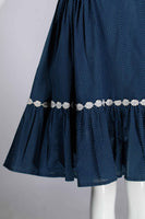 Vintage 50s Navy and White Swiss Dot Full Circle Skirt Cotton Dress Size 6/8 - Small - 35" bust - 27" waist - full hips