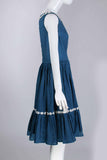 50s Vintage Swiss Dot Navy and White Full Circle Skirt Midi Dress Womens Size Small - Medium - 35&quot; bust - 28&quot; waist - full hips