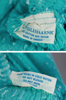 Crinkle GAUZE Philhellenic Grecian Turquoise Blue Trapeze Crochet Vintage Dress Women&#39;s Size XL +/- free flowing silhouette