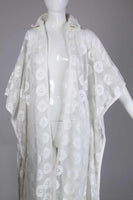 60s 70s Vintage White Cotton Eyelet Caftan Maxi Dress Semi Sheer Crochet Knit Women&#39;s Size Large / XL / 46&quot; bust / 44&quot; waist