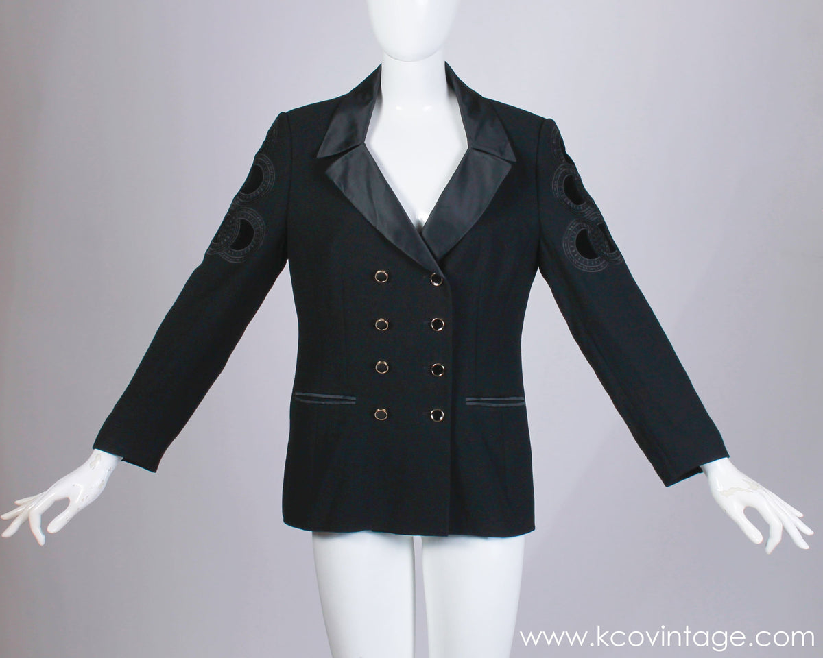 80s ESCADA Black Wool Double Breasted Jacket with Embroidered Sleeves ...