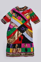 80s Patchwork SEQUIN Abstract Colorful Heavily Embellished Dress for Costume or Repair Size Large - XL - 38&quot; bust - 39&quot; waist - 40&quot; hips
