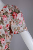 80s Cabbage ROSE Lightweight Cotton Blend Belted Mid Length Full Skirt Dress w/ Pockets Women&#39;s Size Small / Medium / 40&quot; bust / 27-34&quot;waist