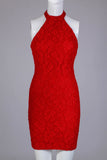 90s Red Lace Halter Collared Bodycon Textured Mini Dress Women&#39;s Size XS / 30-36&quot; bust / 22-26&quot; waist / 30-36&quot; hips