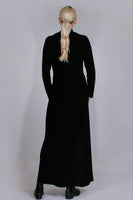 90s Vintage Slinky Black DOUBLE D Ranch Long Sleeve Mockneck Wide Sweep Maxi Dress Women&#39;s Size Medium / Large / 38-48&quot; bust / 28-34&quot;waist