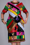 80s Patchwork SEQUIN Abstract Colorful Heavily Embellished Dress for Costume or Repair Size Large - XL - 38&quot; bust - 39&quot; waist - 40&quot; hips