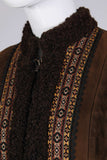 60s Vintage Embroidered Suede Leather PERSIAN Lamb Fur BOHO Hippie Groupie Brown Winter Coat Women&#39;s Size Small