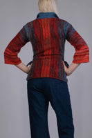60s 70s ARPEJA Organically Grown Red and Blue SPACE Dyed Knit Pullover Sweater Women&#39;s Size Small / 32-36&quot; bust / 30-32&quot; waist