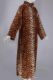 80s TIGER Fleece Caftan Robe Duster Work From Home Loungewear Women&#39;s Size 1X - 2X - 58&quot; bust - 58&quot; waist - 58&quot; hips