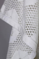 60s 70s Vintage White Cotton Eyelet Caftan Maxi Dress Semi Sheer Crochet Knit Women&#39;s Size Large / XL / 46&quot; bust / 44&quot; waist