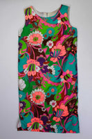 60s Mod OKINAWA JAPAN Neon Floral Colorful Cotton Sleeveless Dress Women&#39;s Size Small - 34&quot; bust - 36&quot; waist - 36&quot; hips