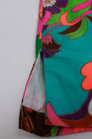 60s Mod OKINAWA JAPAN Neon Floral Colorful Cotton Sleeveless Dress Women&#39;s Size Small - 34&quot; bust - 36&quot; waist - 36&quot; hips