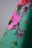 60s Vintage I.MAGNIN Embroidered Linen Dress Pale Minty Green Pink Cap Sleeve Dress Women&#39;s Size Medium - 38&quot; bust - 33&quot; waist - 40&quot; hips