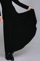 90s Vintage Slinky Black DOUBLE D Ranch Long Sleeve Mockneck Wide Sweep Maxi Dress Women&#39;s Size Medium / Large / 38-48&quot; bust / 28-34&quot;waist