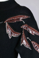80s Silk ANGORA Lambswool Beaded Snakeskin Black Knit Duster Sweater Dress Women Size Medium - 36&quot; bust - 33&quot; waist - 33&quot; hips