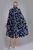 Vintage Navy and White TRAPEZE Splatter Polka Dot Belted Shirt Dress Made in the USA Women&#39;s Size XL - 48&quot; bust - 60&quot; waist - 72&quot; hips