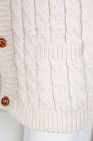 70s Ivory Acrylic Cable Knit Fisherman Cardigan Sweater Women&#39;s Size Medium - 40&quot; bust - 34&quot; waist - 27&quot; long