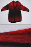 New Zealand MOHAIR Handknit Cardigan Sweater Red Black Ombre Long Oversized 80s Vintage Women&#39;s Size XL - 44&quot; bust - 41&quot; waist - 41&quot; hips