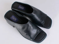 90s Black Leather Block Heel Mule Sandals Women&#39;s USA Size 7.5