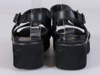 90s Black Platform Strappy Leather Sandals by KB & Company Made in Brazil Women&#39;s USA Size 8.5