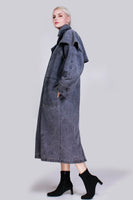Vintage Gray Denim AUSTRALIAN Cape Coat Duster Trench Riding Jacket Heavyweight Perfectly Distressed Size Large - XL - 47&quot; bust - 46&quot;waist