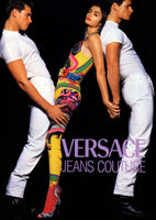1990s VERSACE Graphic Colorful High Waist Cotton Skirt Striped &quot;Jazz Age&quot; Medusa Buttons Vintage Women&#39;s Size Medium 29&quot; waist