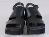 90s Black Platform Strappy Leather Sandals by KB & Company Made in Brazil Women&#39;s USA Size 8.5
