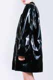 90s Shiny Black PVC Raincoat Unlined Vinyl Slicker Unisex Size XL 51&quot; bust 52&quot; waist