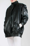 Vintage WIPPETTE PVC Vinyl Black Textured Houndstooth Flannel Lined Boxy Oversized Rain Jacket Size Medium - Large