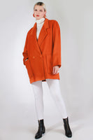 Vintage 1980s Pumpkin ORANGE WOOL Boxy Blazer Jacket Cassidy Made in the USA Women&#39;s Size Medium / Large / 44&quot; bust - 42&quot; waist - 42&quot; hips
