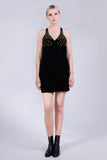 80s Studded Black Suede Leather Halter Mini Dress Made in the USA Women&#39;s Size 6 / Small / 30-36&quot; bust
